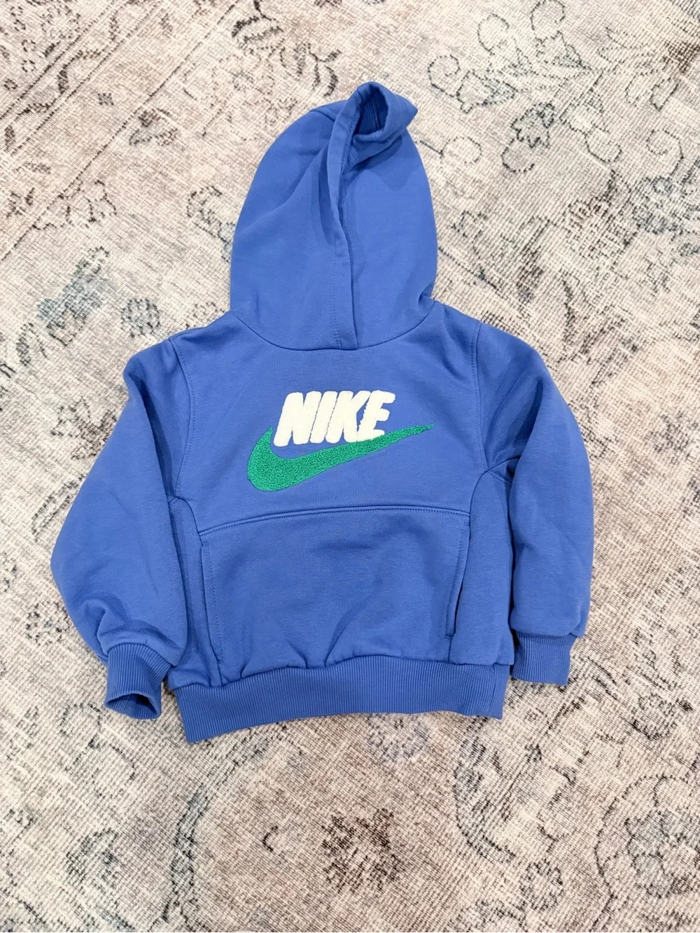 Nike Kids Blue Hoodie with Green Swoosh